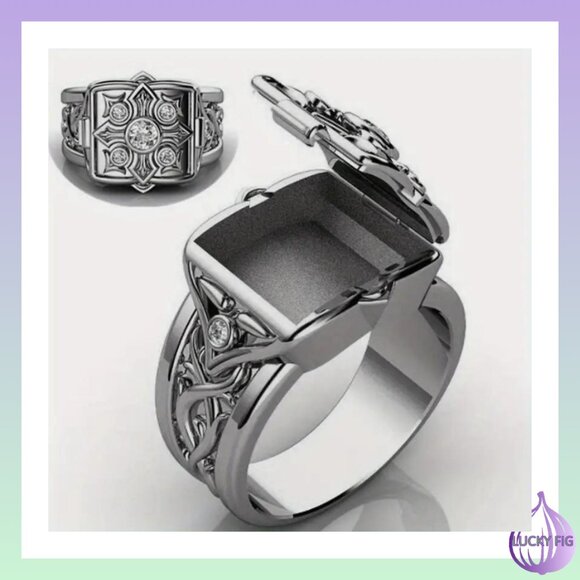 LOCKET RING WITH COMPARTMENT - - Picture 1 of 9